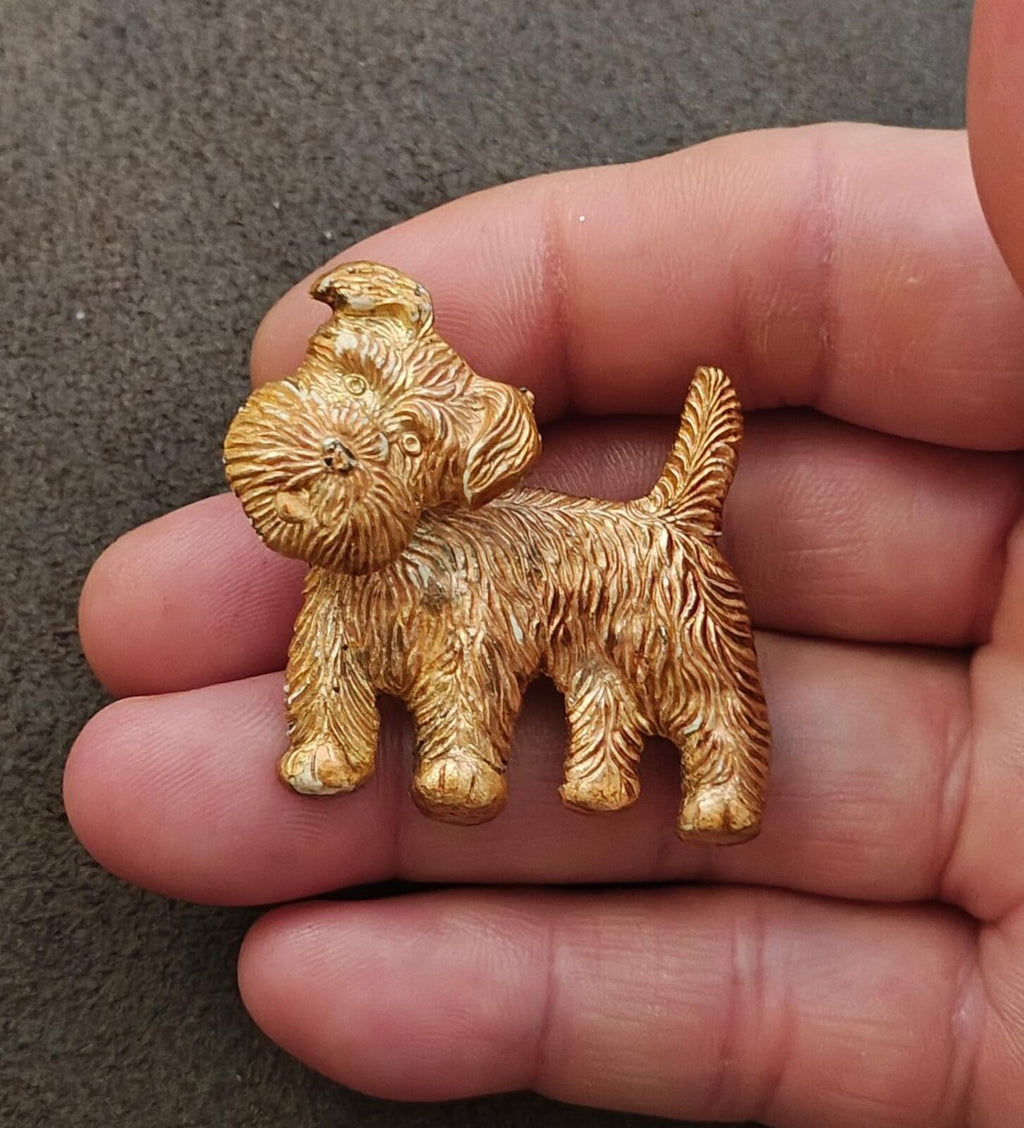 1940s/50s Articulated Head Molded Textured Terrier Brooch