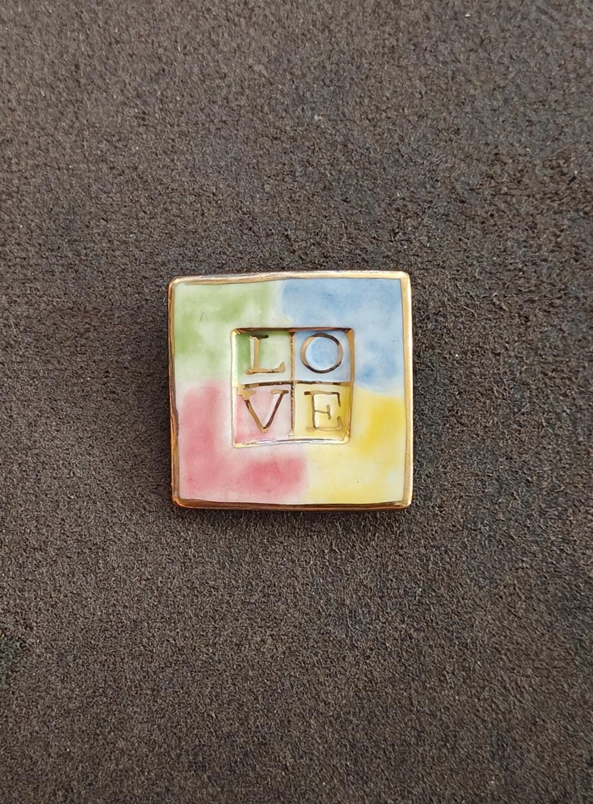 1980s Handcrafted Polymer Clay Slab Square Brooch