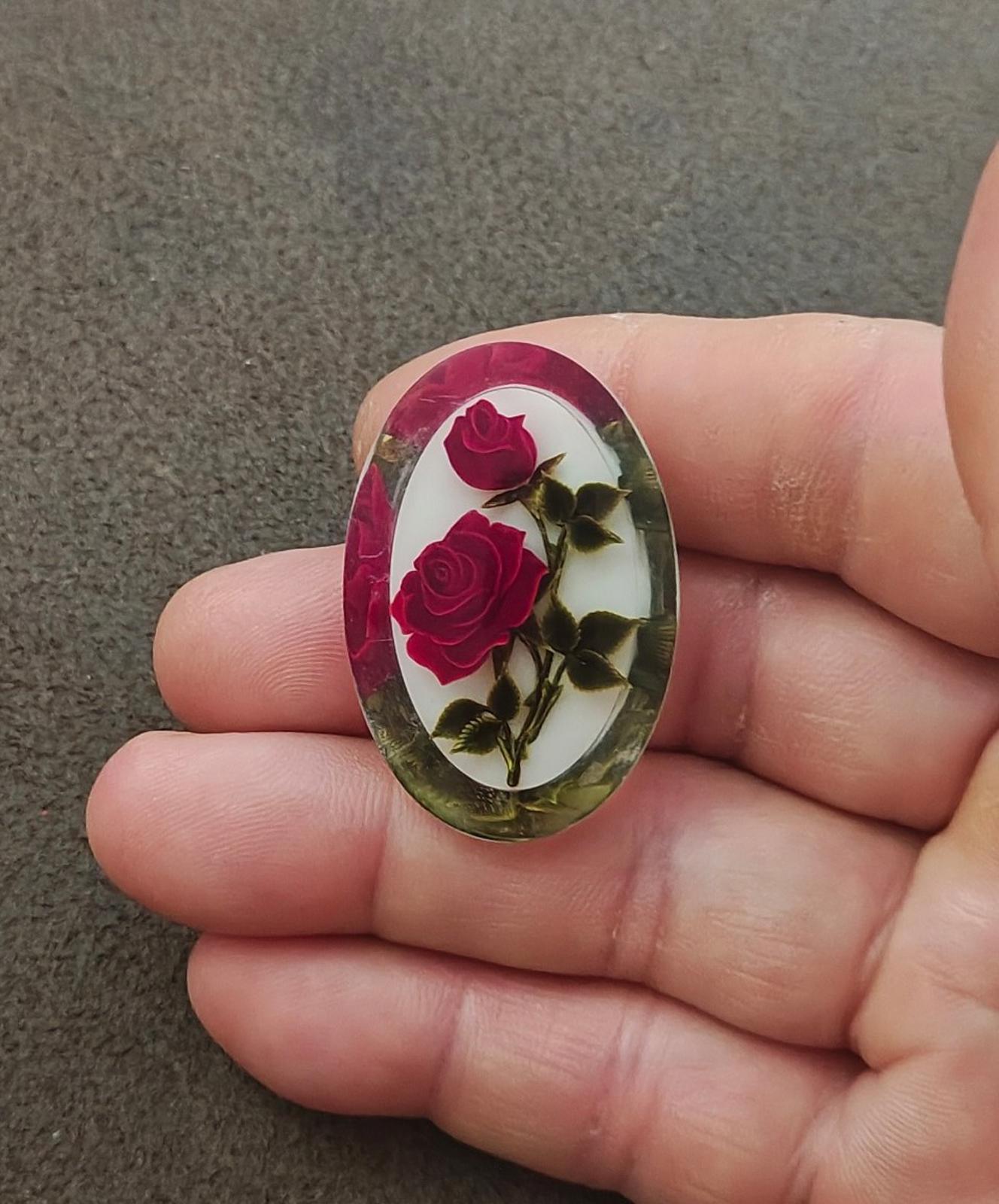 1940s/50s Reversed Carved Lucite Red Rose Brooch