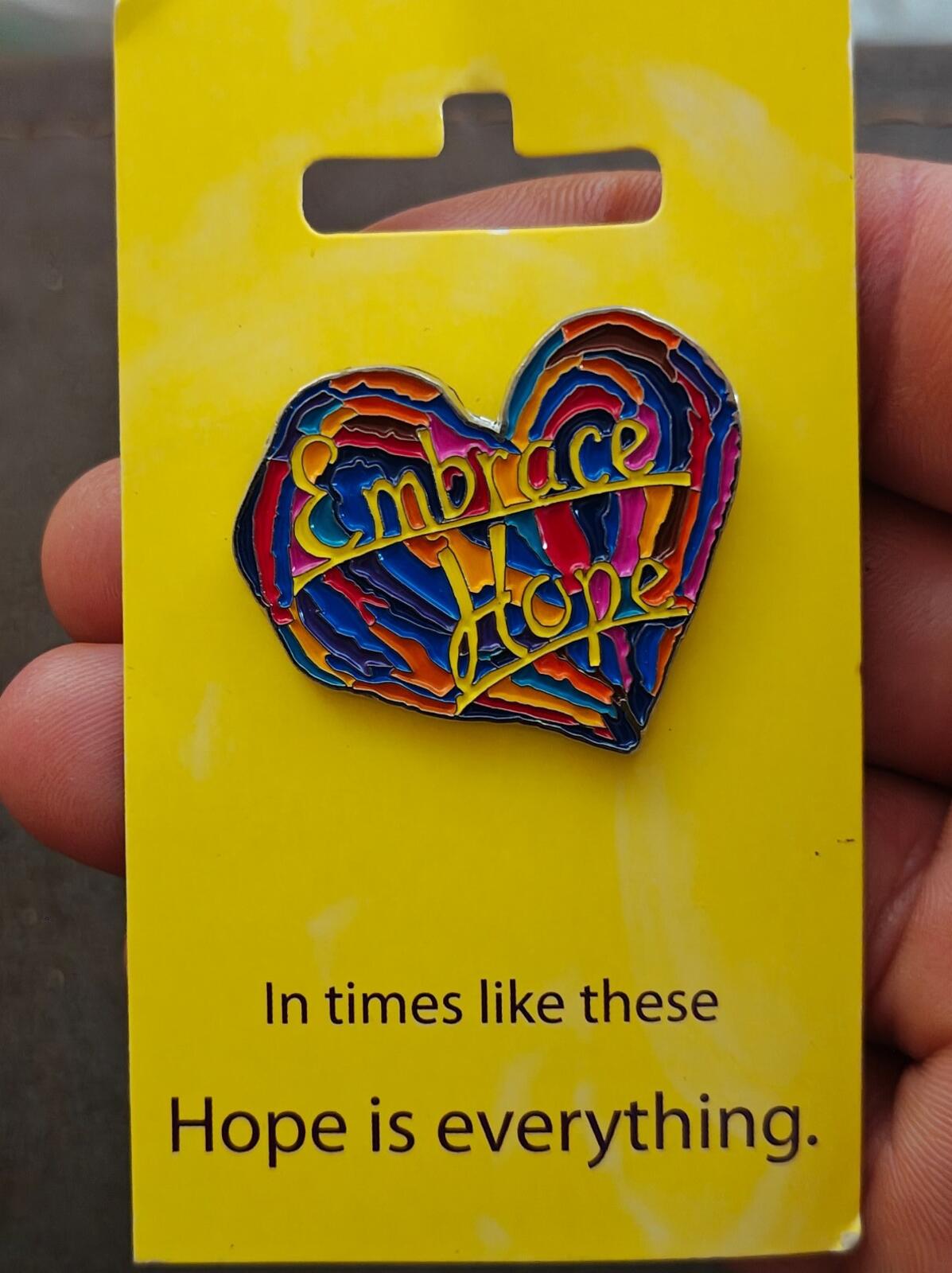 1990s Penzeys Spices Embrace Hope Rainbow Heart Enamel Pin New