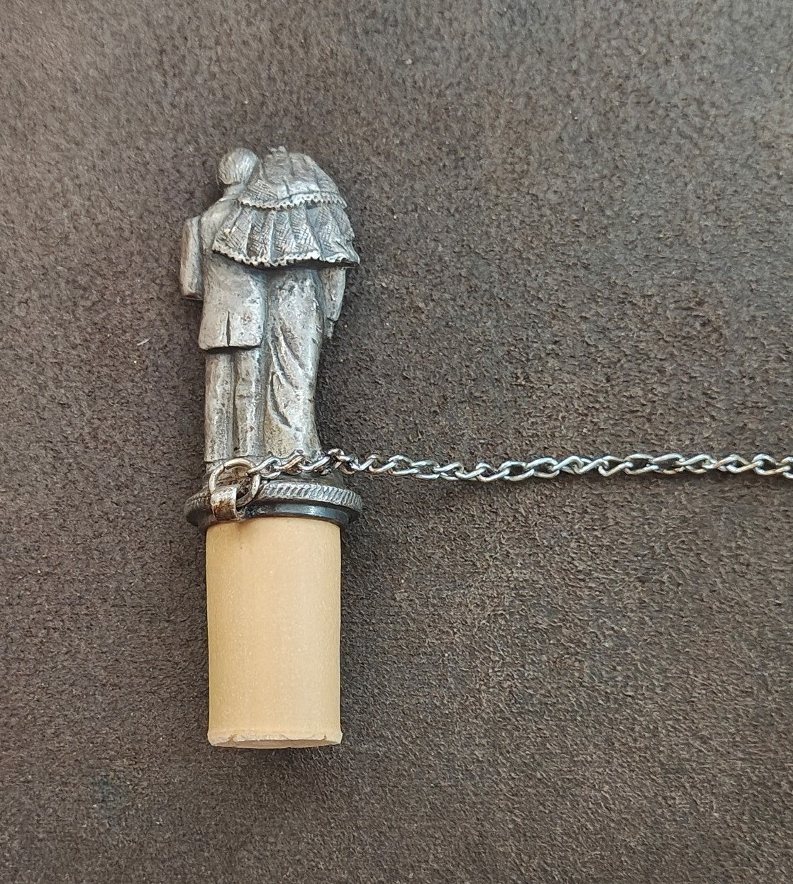 1980s Pewter Bride & Groom Wine Bottle Stopper