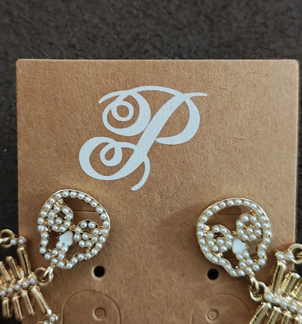 Plunder Design Halloween Pearl Skeleton Statement Gold Tone Earrings