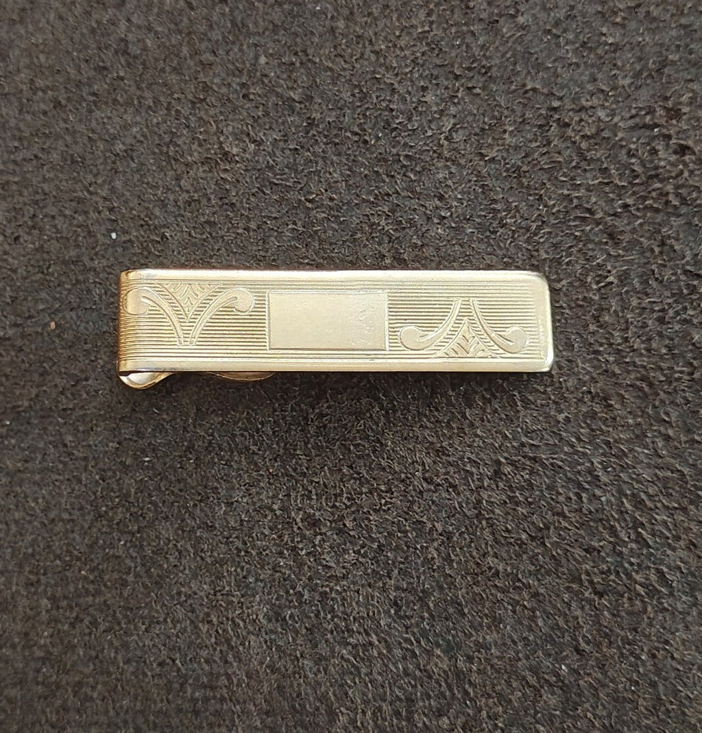 1950s/60s Gold Tone Etched Tie Bar Clip