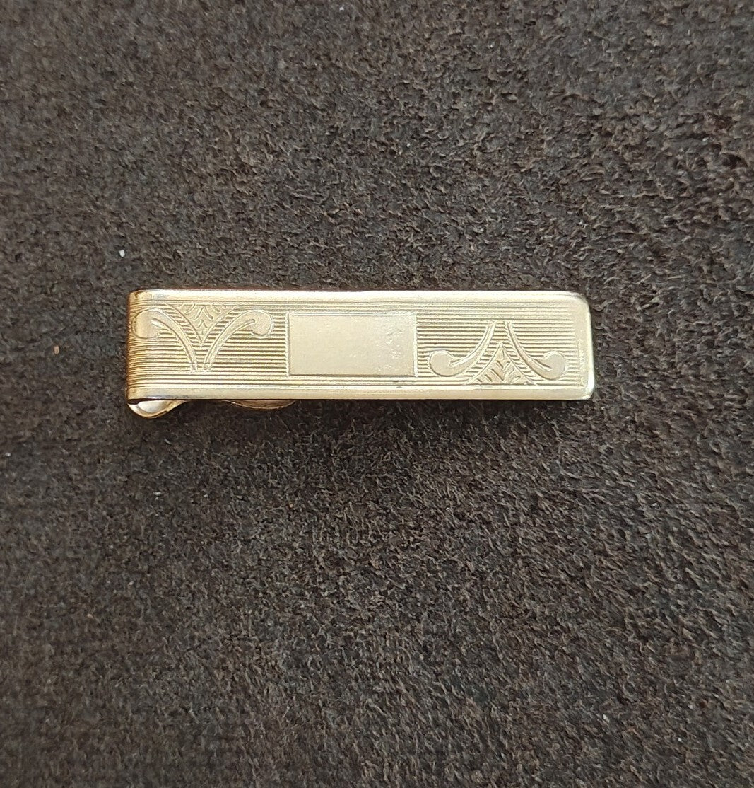 1950s/60s Gold Tone Etched Tie Bar Clip