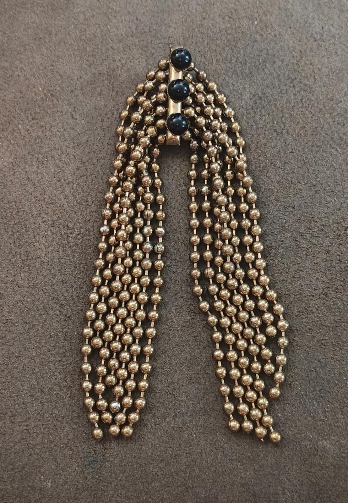 1980s Rare Art Deco Style Drop Tassel Gold Tone Brooch