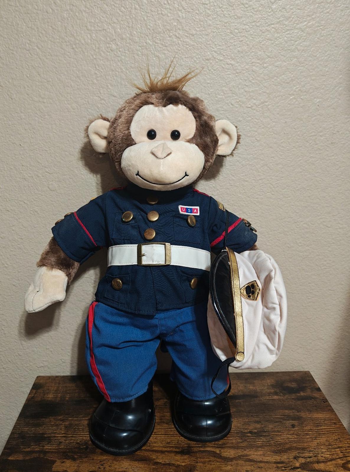Smiley The Monkey Build-A-Bear In U.S Marine Corps Uniform 19" Plush