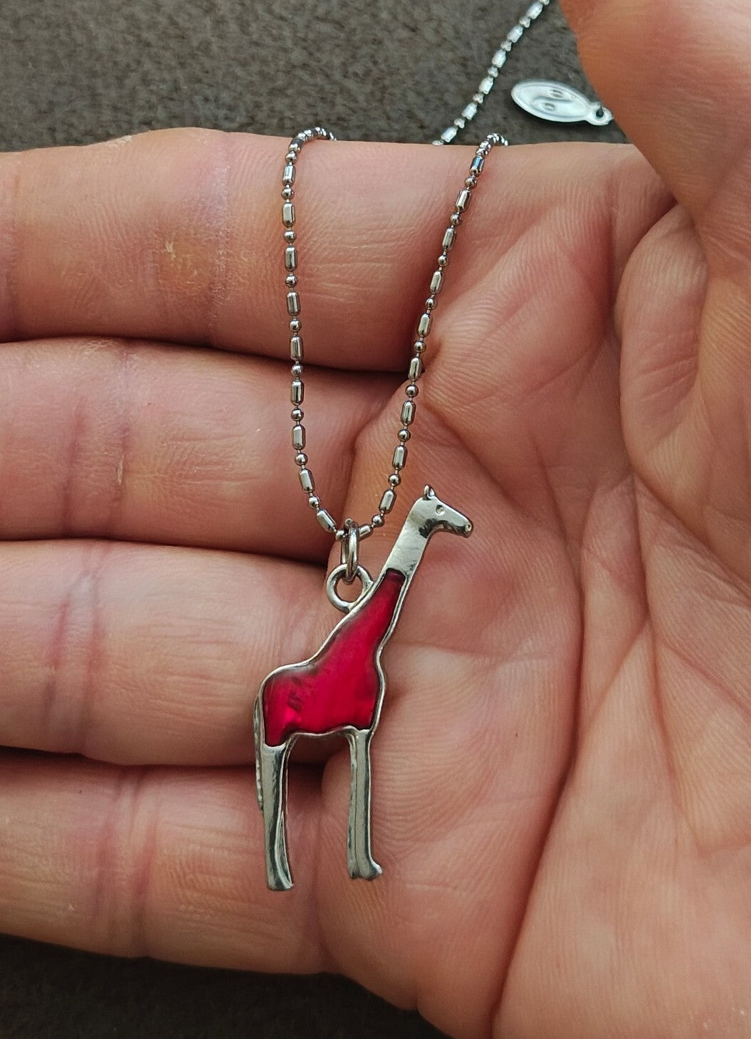 1970s Adult Jewels Brand Red Enamel Giraffe Pendant Necklace