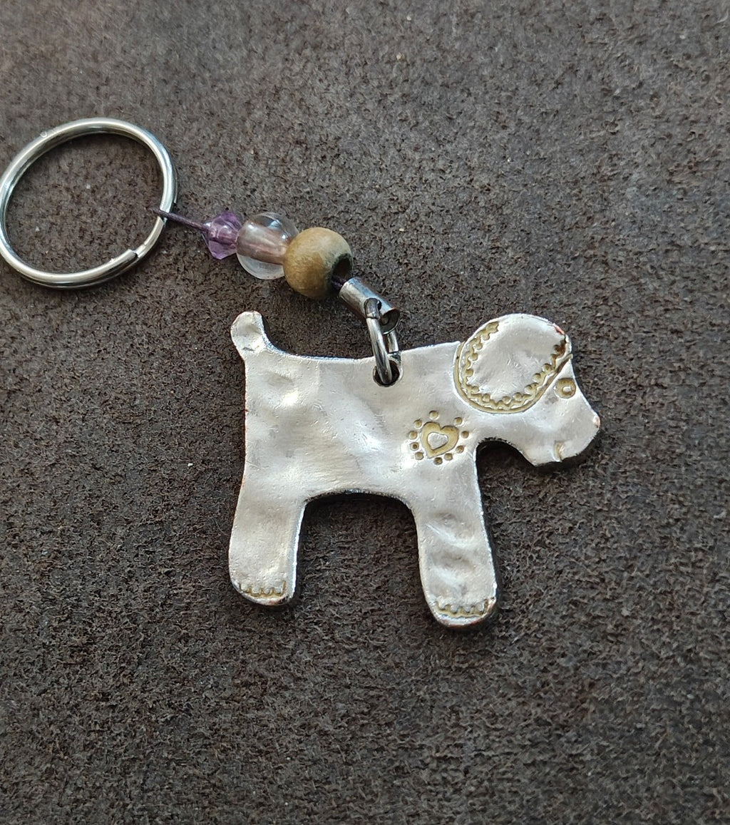 Silver Tone Handmade "I Love My Dog"  Dog Keychain With Bead Accents