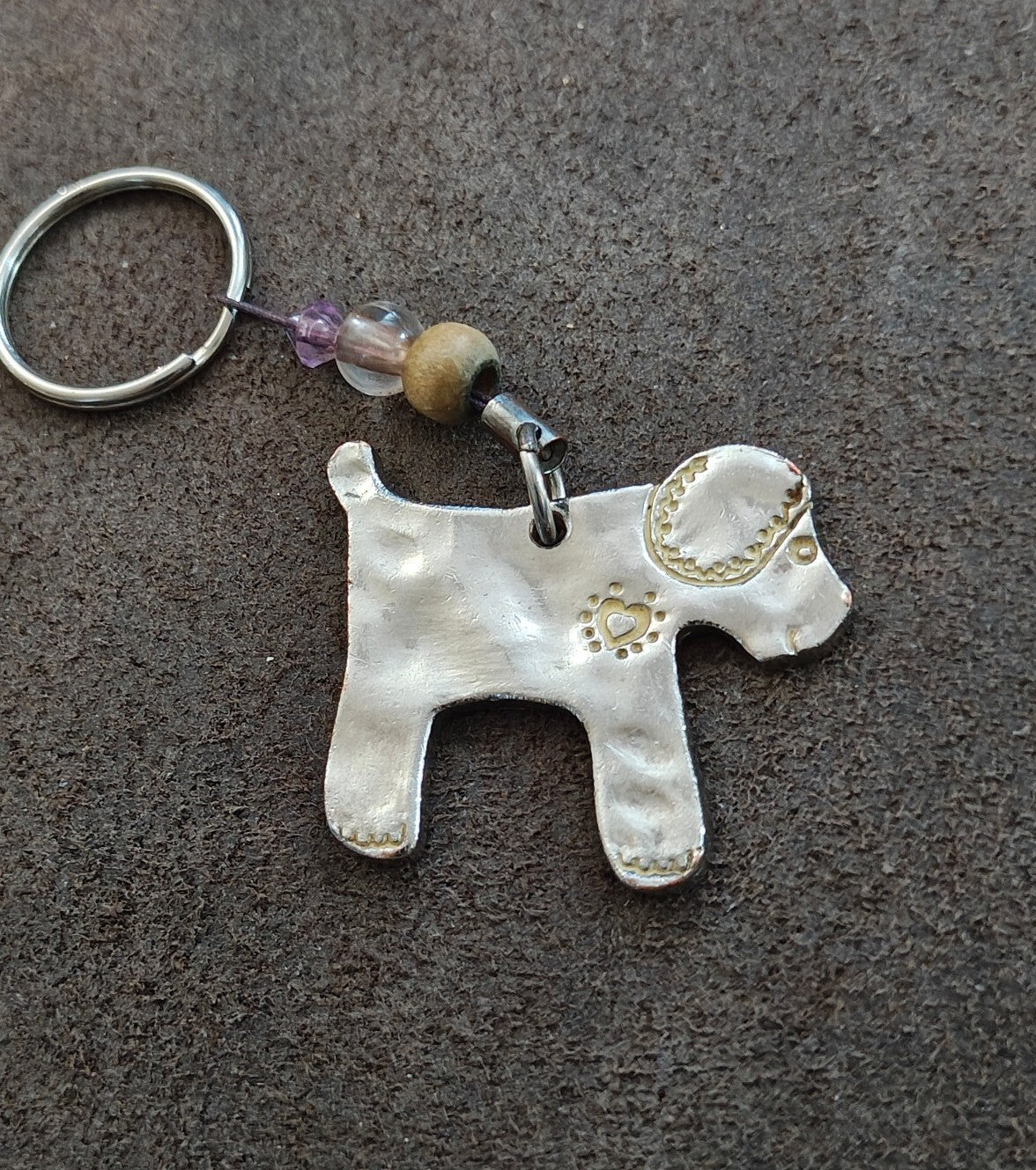 Silver Tone Handmade "I Love My Dog"  Dog Keychain With Bead Accents