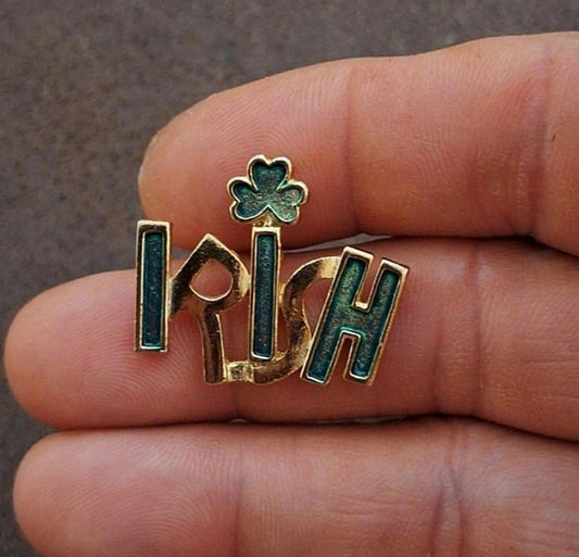 Cool Vintage Gold Tone "Irish" Shamrock/Clover Enamel Pin.