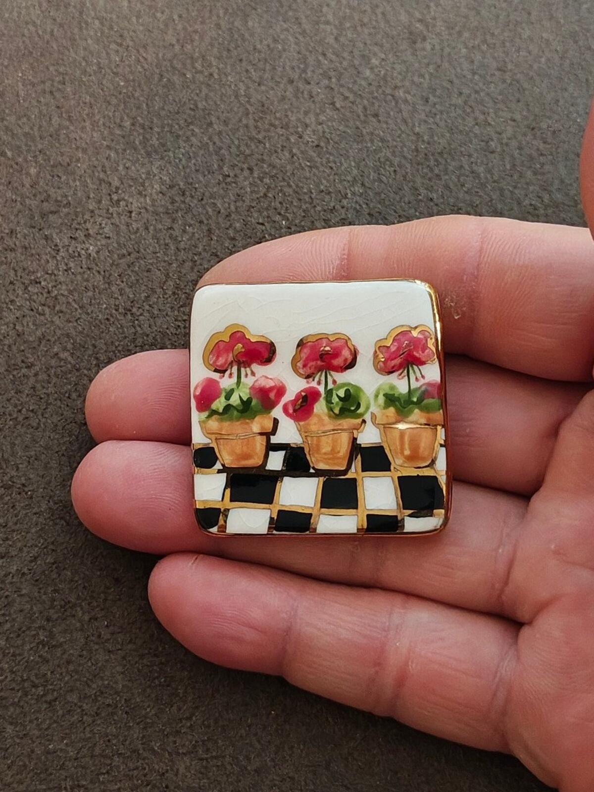 1990s Colorful Glazed Ceramic Flower Brooch