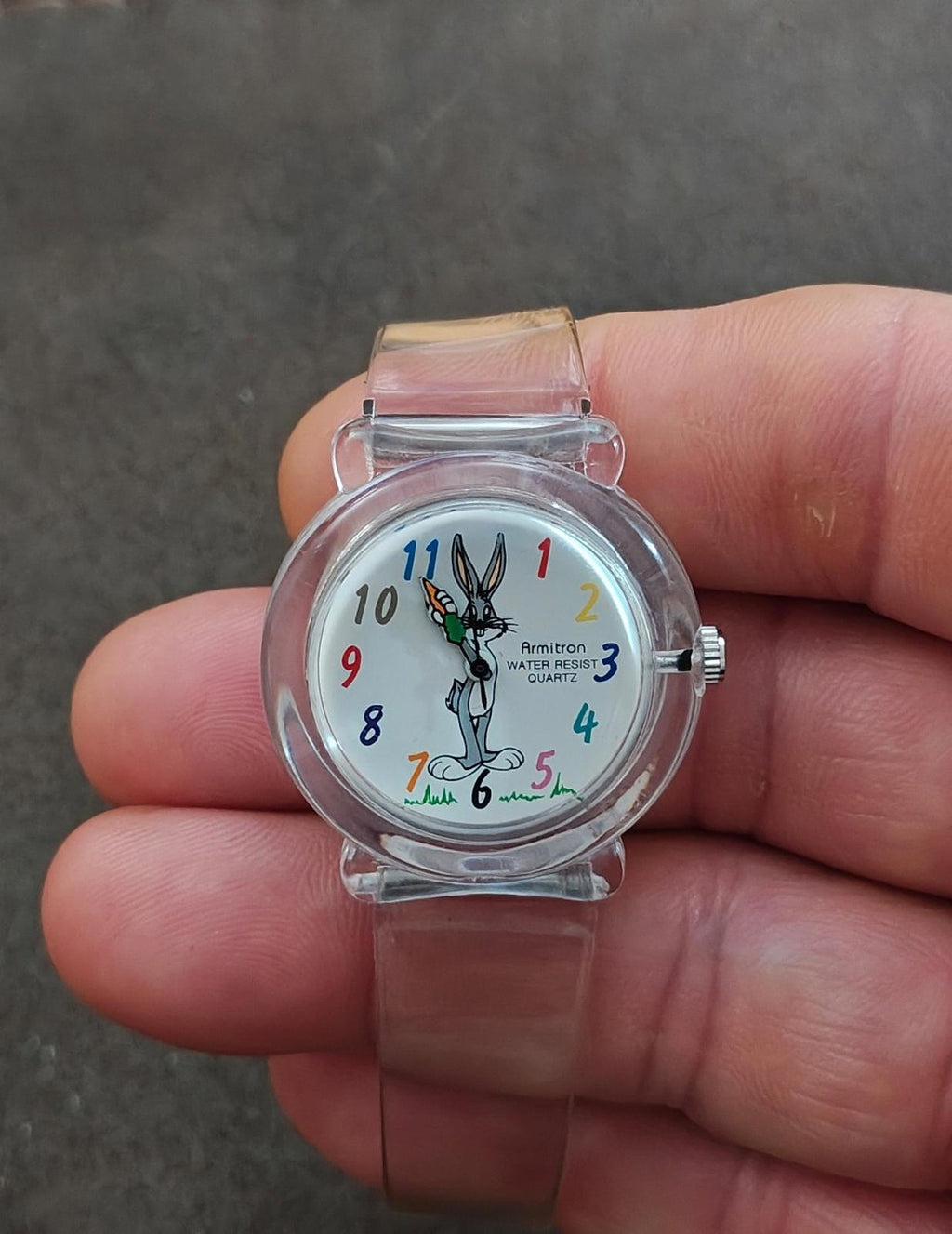 1990s Armitron Bugs Bunny Women's Watch With Clear Plastic Band