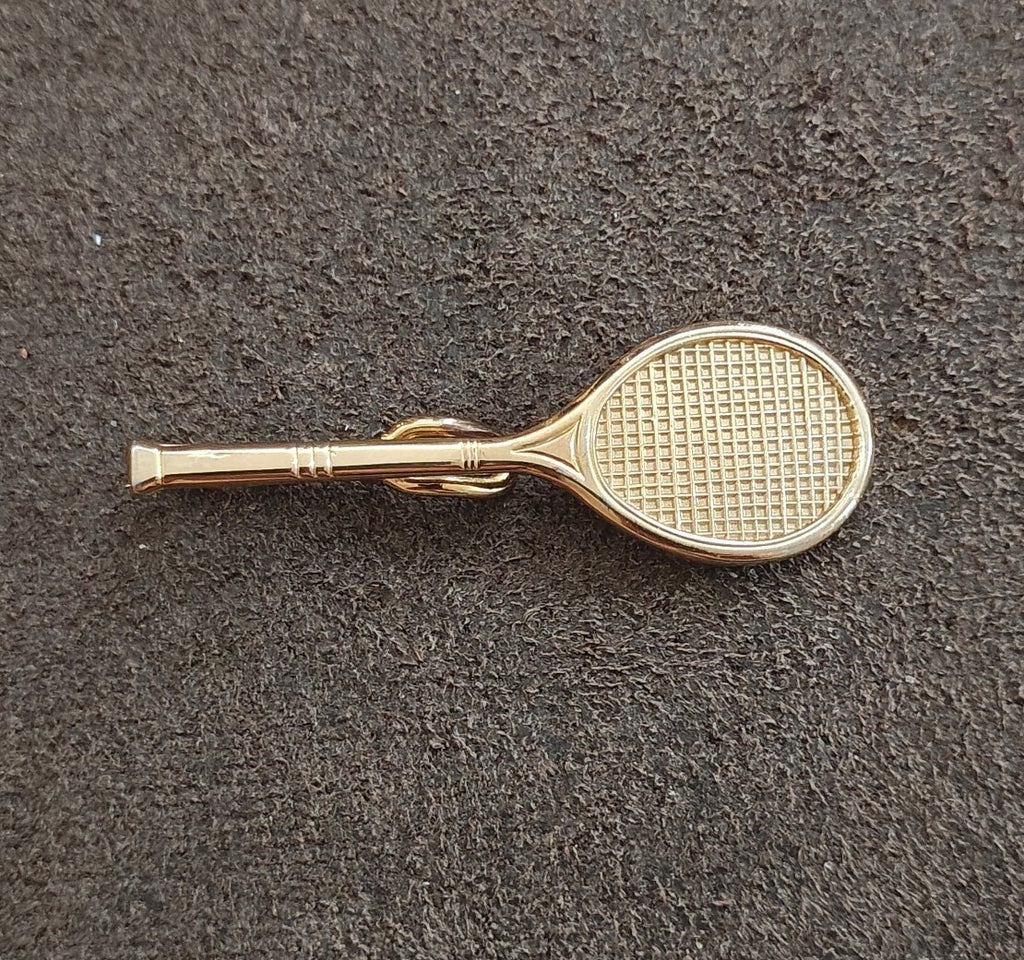 1960s Gold Tone Tennis Racket Wire Loop Tie Bar Clip