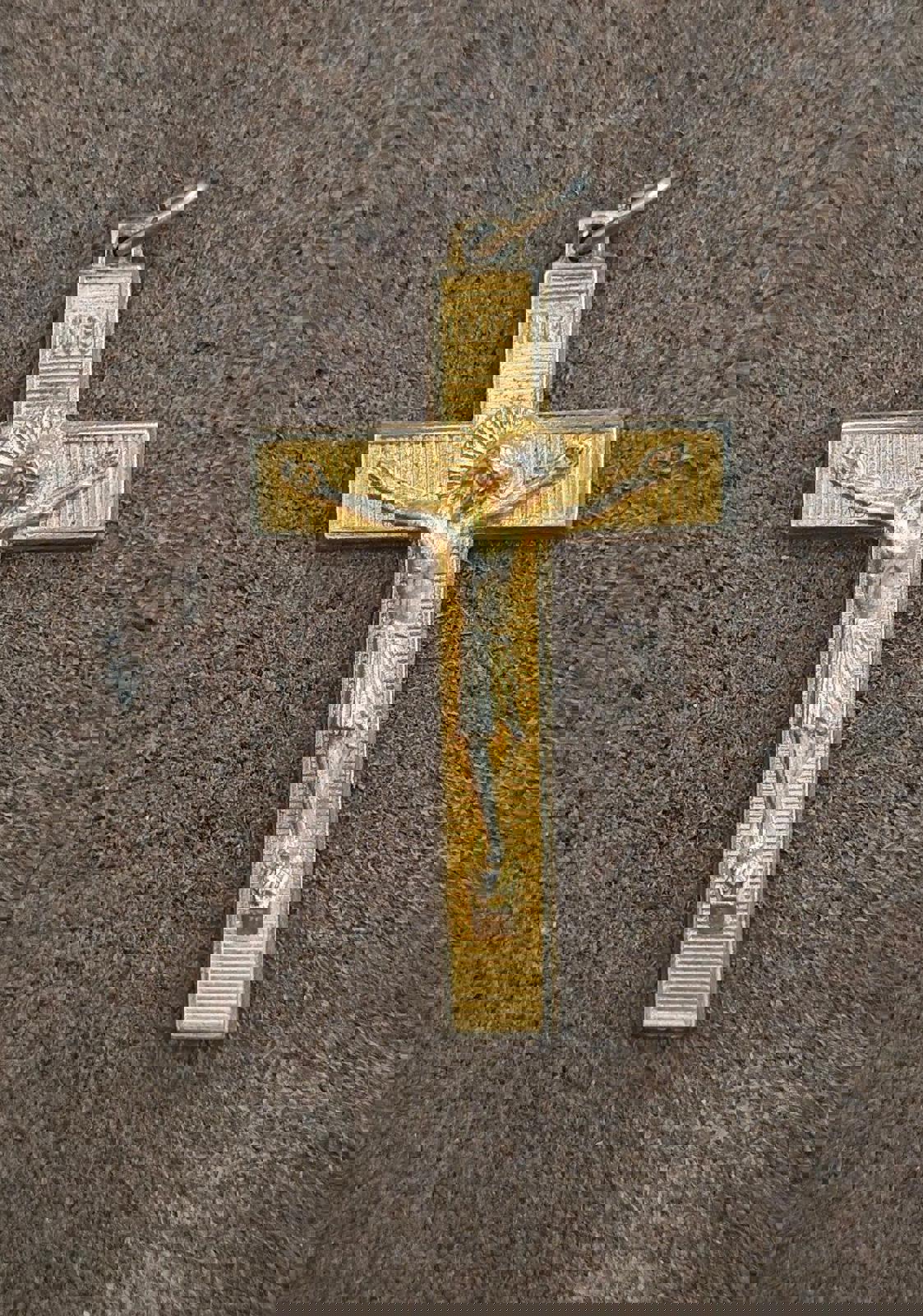 1970's INRI Cross Crucifix Gold Tone Pendant