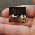 1970s Peanuts Snoopy "LOVE" Gold Tone Cloisonné Enamel Stud Earrings New