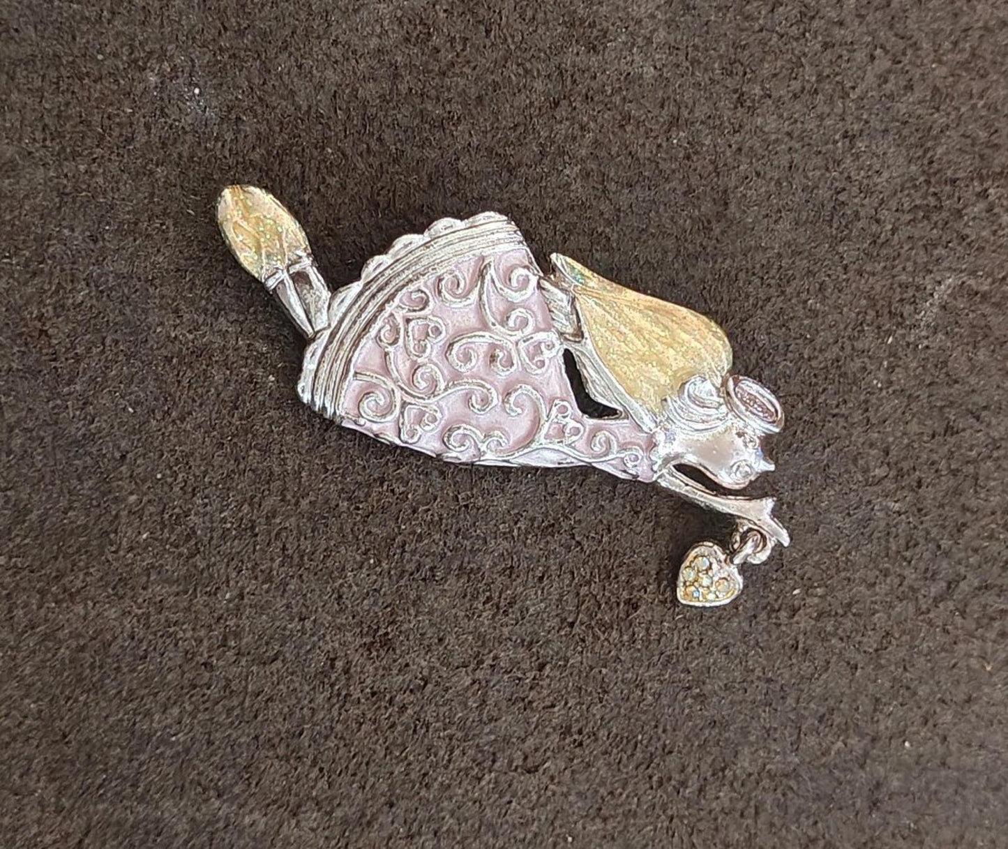 1980s Vintage Signed AAI Silver Tone Enamel Angel Brooch Pin