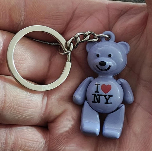 I Love NY Purple Teddy Bear Keychain With Movable Arms & Legs Keychai