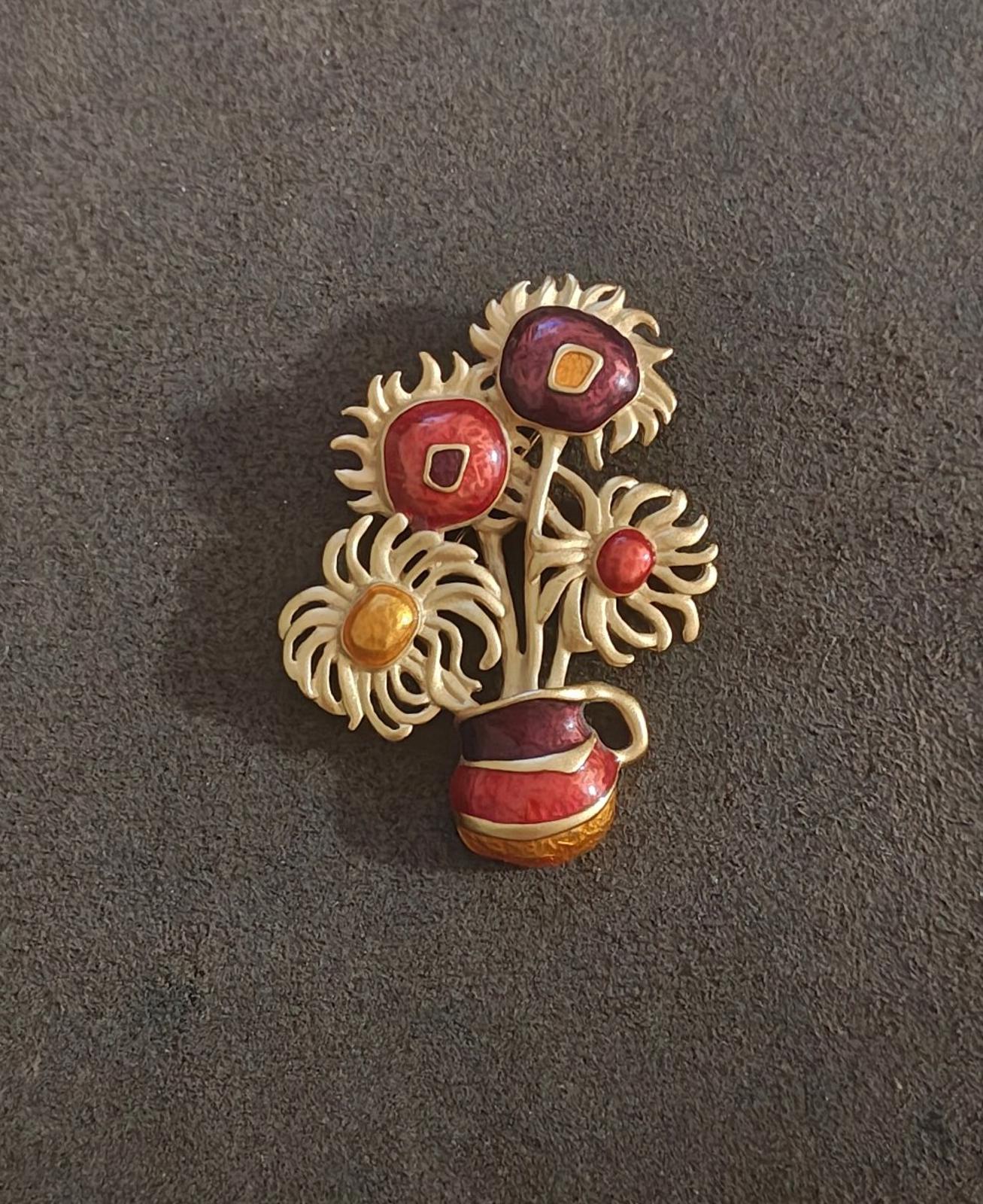 1970s Yves Saint Laurent for Avon Van Gogh's "Sunflowers" Painting Brooch