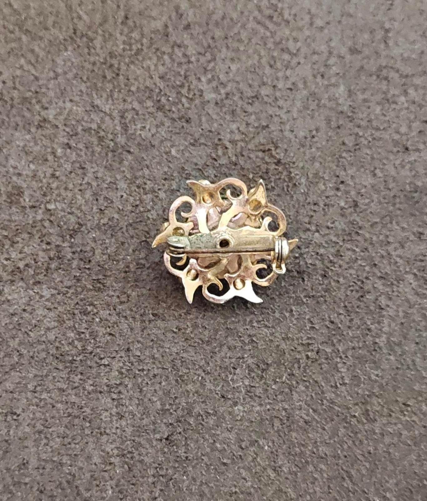 1960s Gold Tone Moonglow Cabochon With Rhinestones Brooch