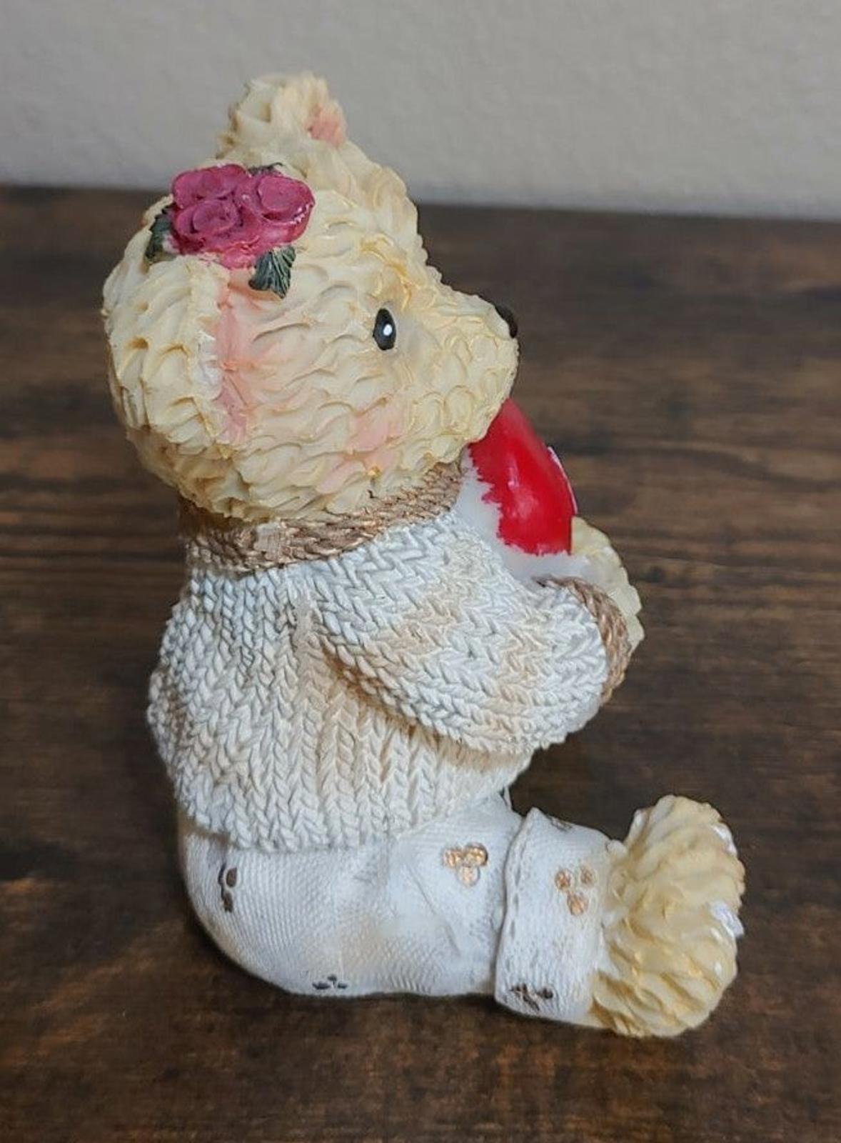 Resin Valentine Teddy Bear Holding Red Love Heart