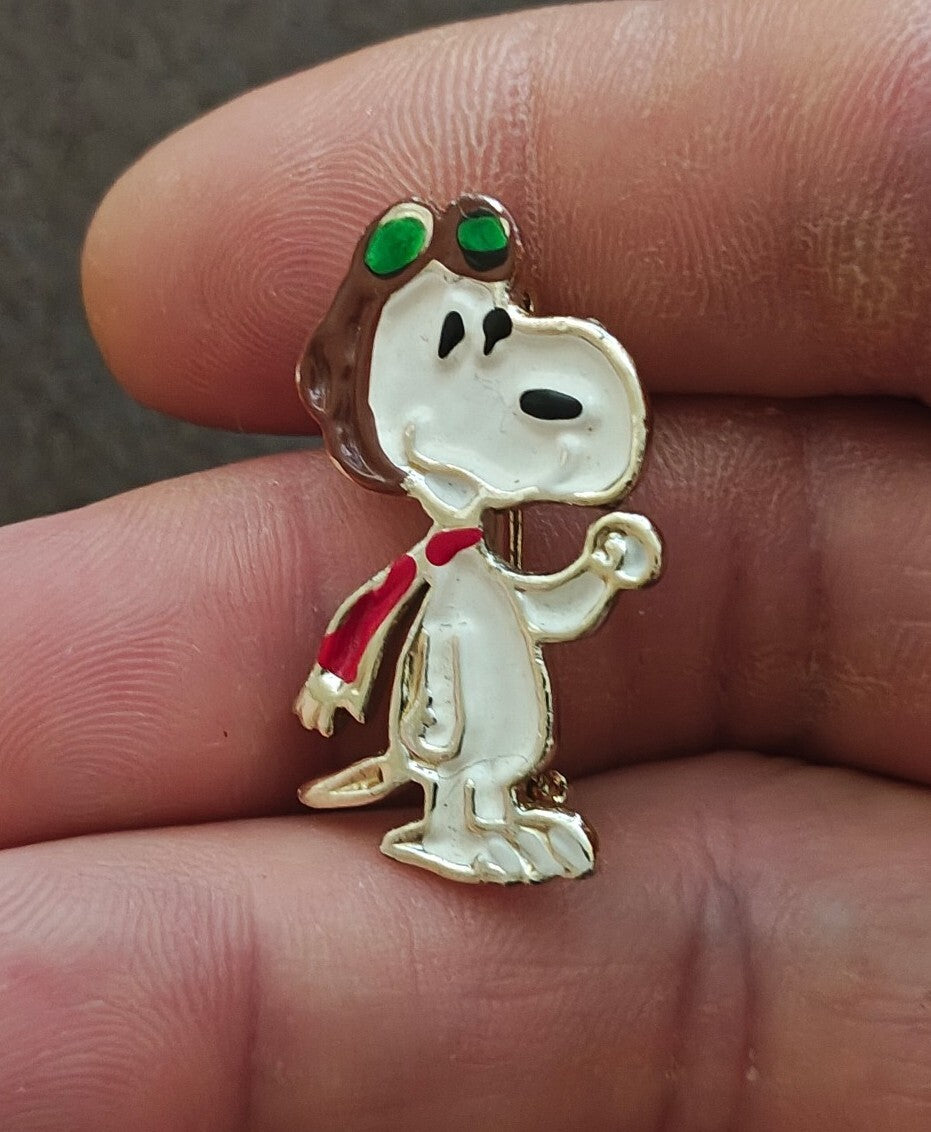 1970s Snoopy "World War I Flying Ace" Gold Tone Enamel Pin.
