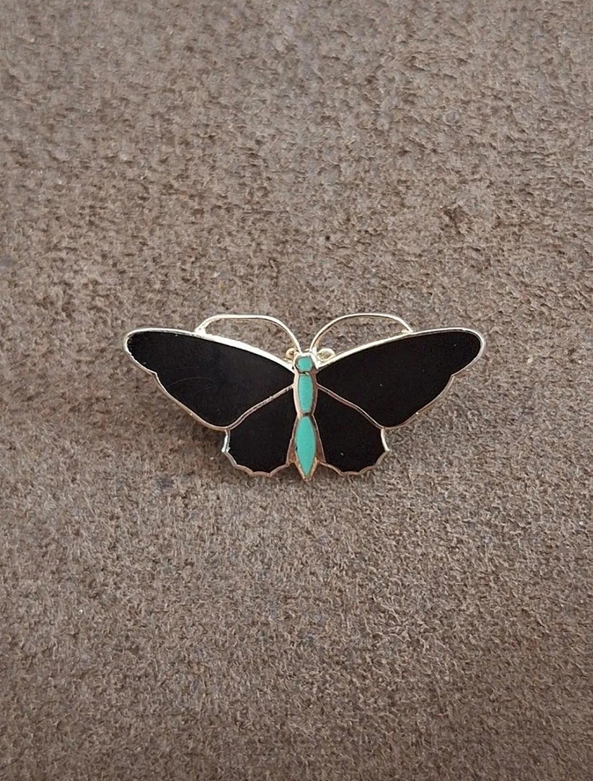 1960’s Black & Green Butterfly Enamel Pin Brooch