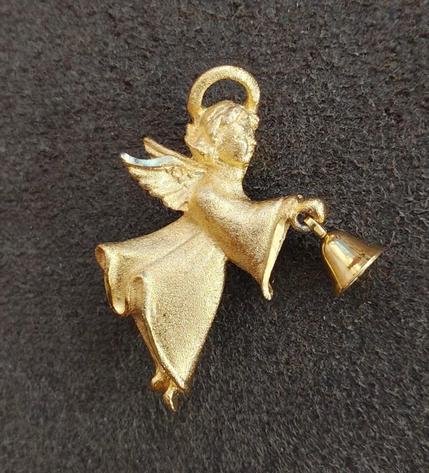 1980s Robyn Rush Angel With Bell Gold Tone Pin/Brooch.