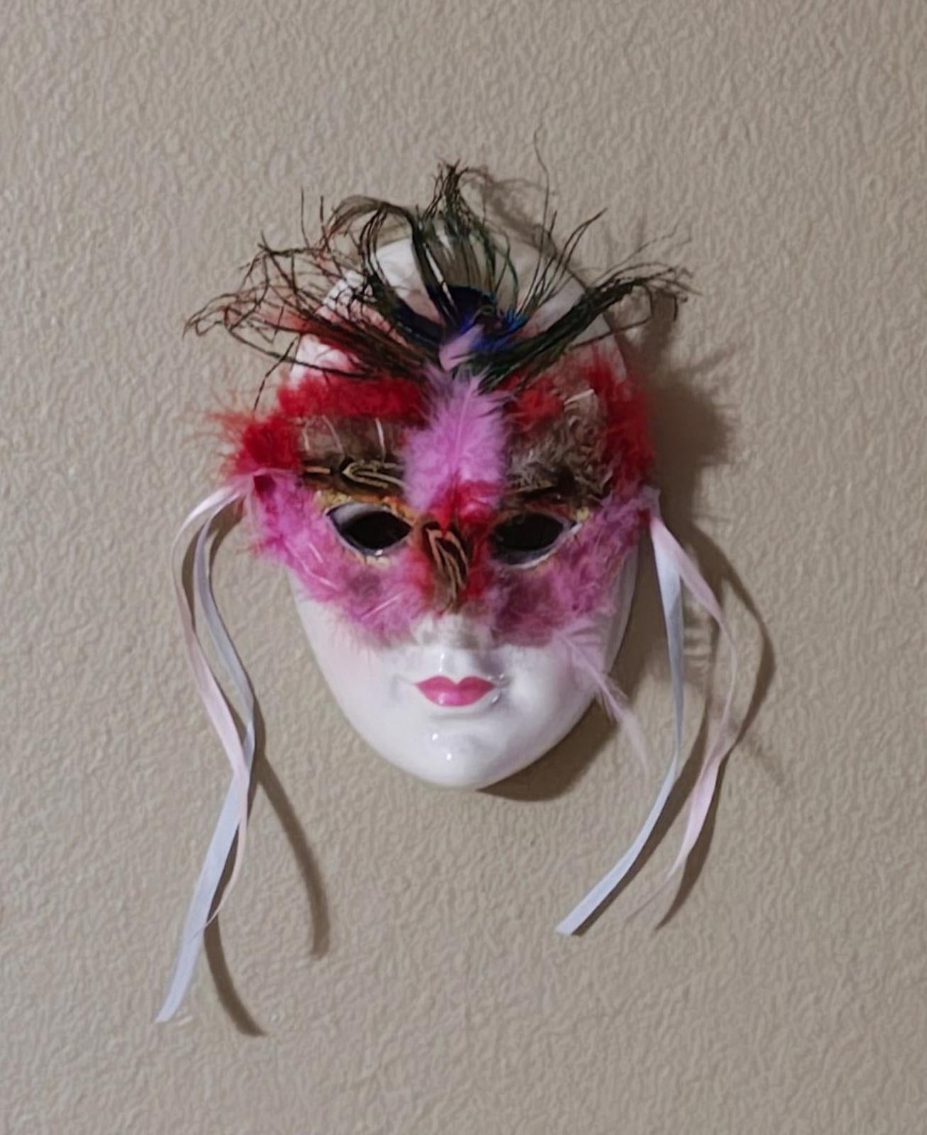 1980's Lis Hand painted Porcelain Masquerade Mardi Gras Mask