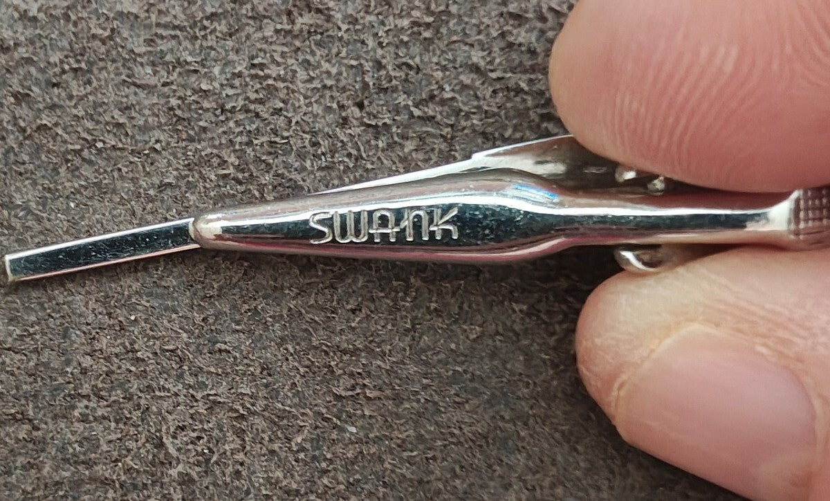 1950s Signed Swank Silver Tone Mother of Pearl Rifle/Shotgun Tie Bar Clip