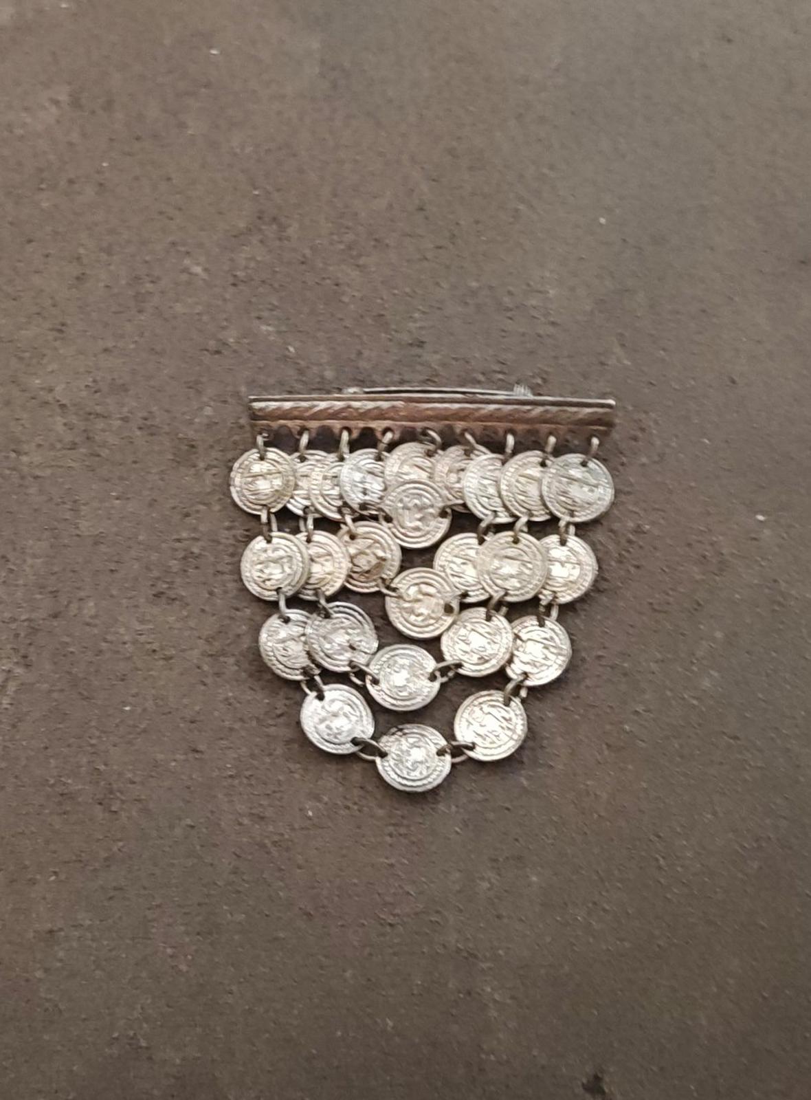 1950s/60s Silver Tone San Marino Coin Dangle Brooch