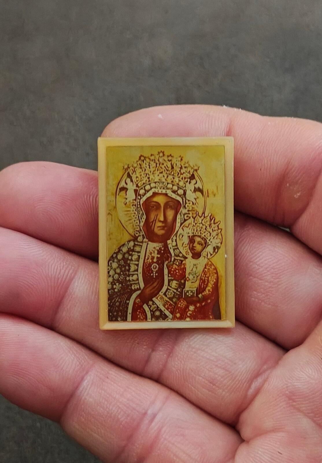 Vintage Black Madonna of Częstochowa" Plastic Brooch