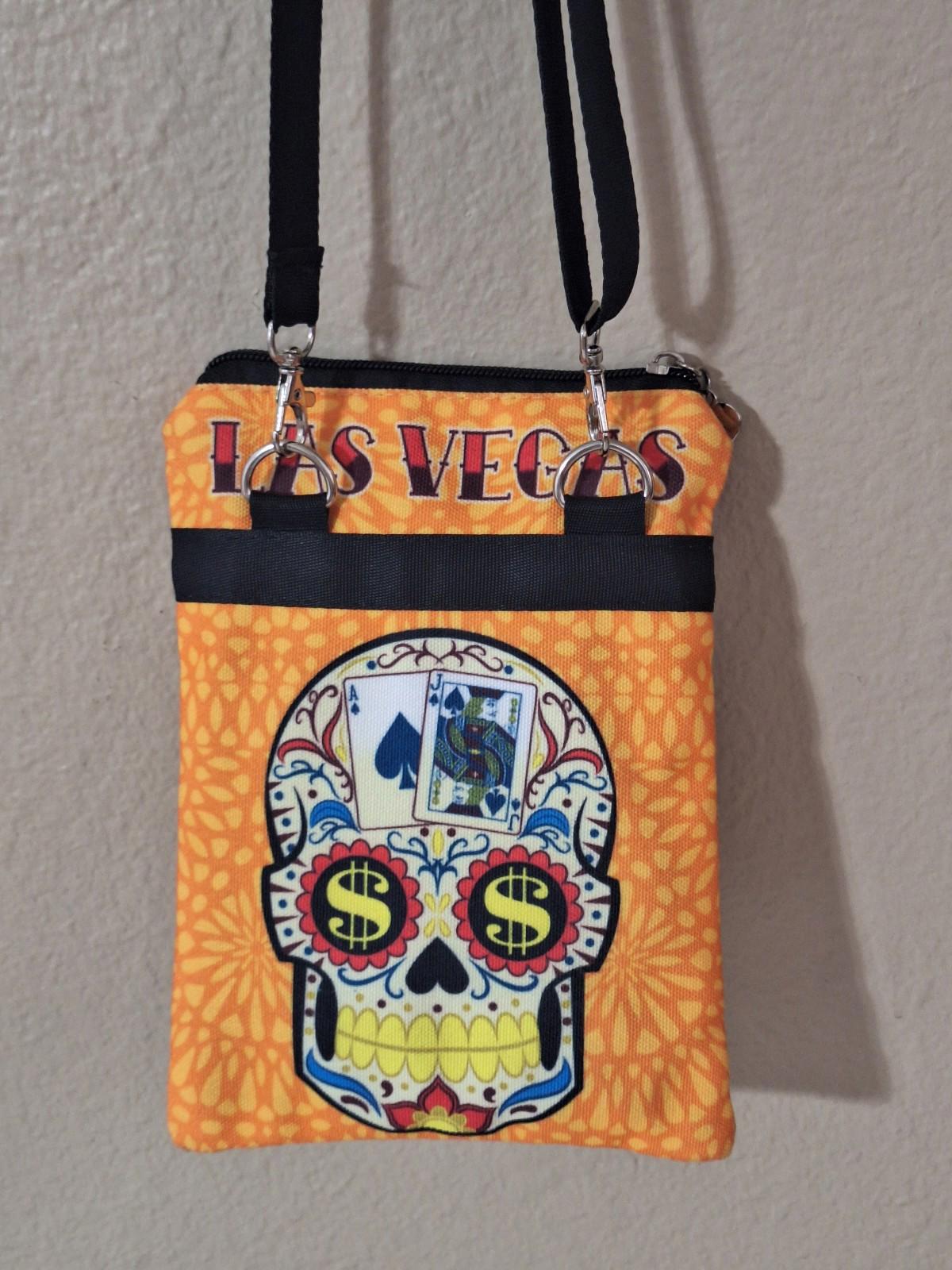 Welcome To Fabulous Las Vegas Orange Zippered Skull With Heart Accents Purse
