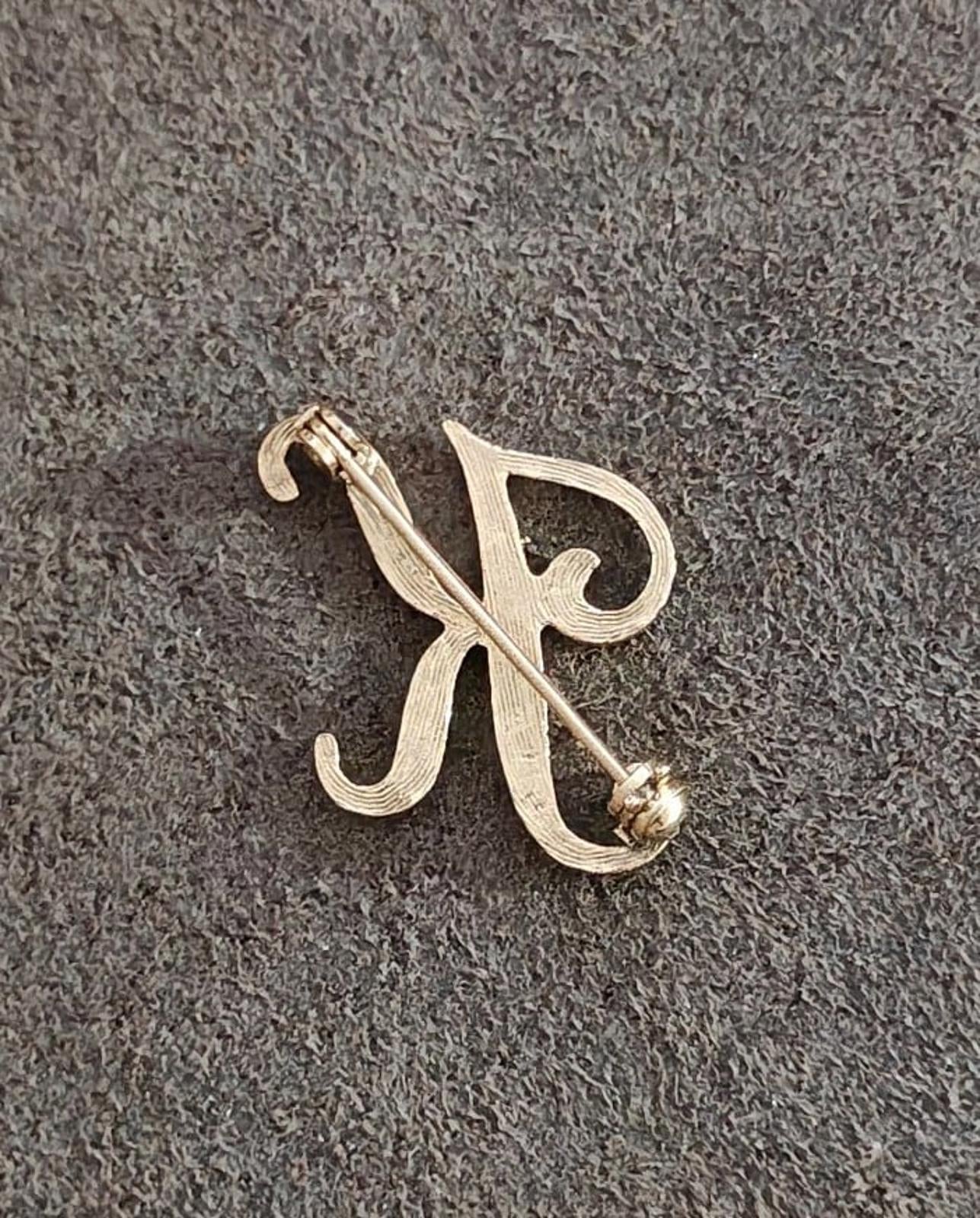 1980's Monogram Initial K with Rhinestones Gold Tone Brooch Pin