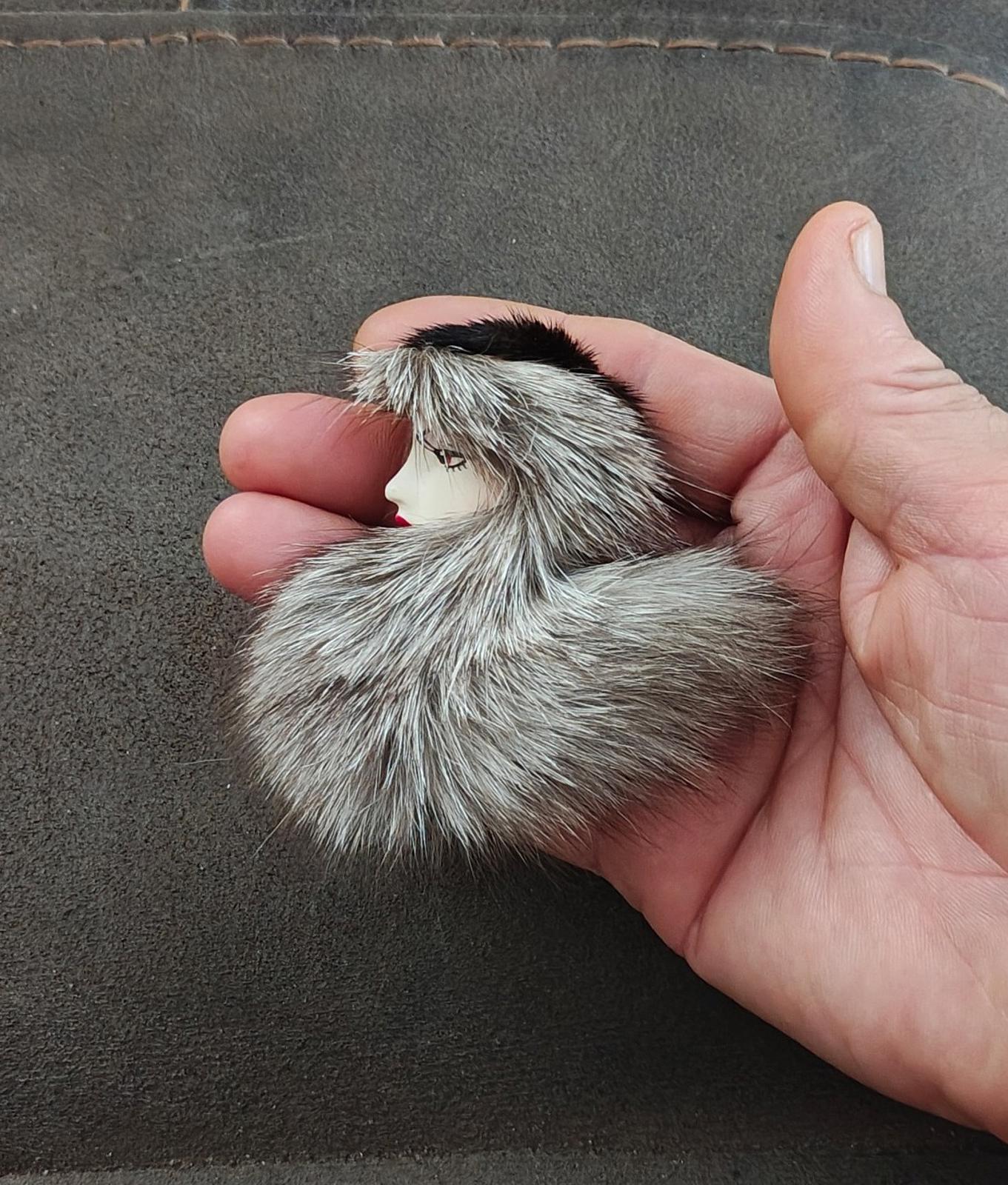 1980's Han Shin Fur Co Ltd Porcelain & Real Fur Brooch