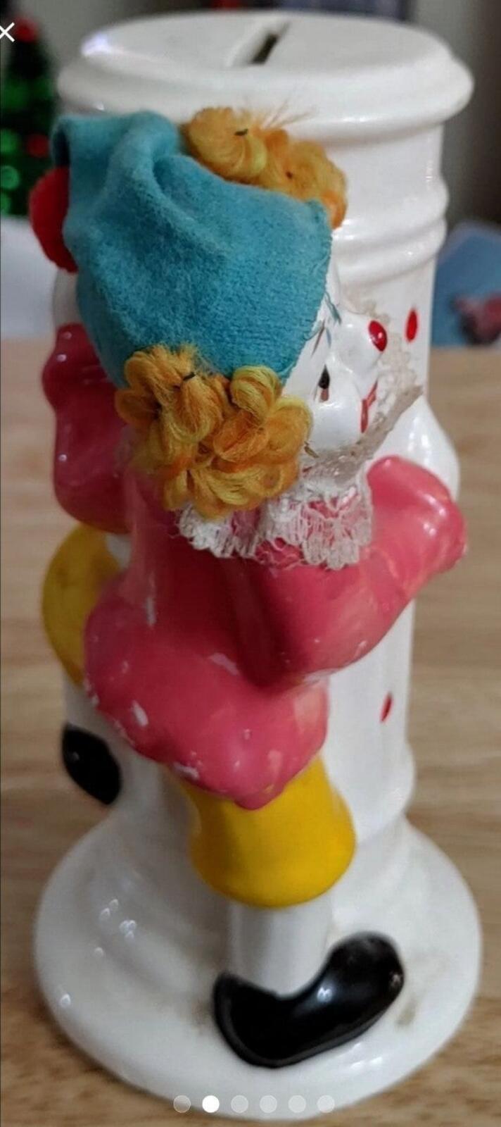 Vintage Porcelain Clown Leaning On A Pillar Coin Bank