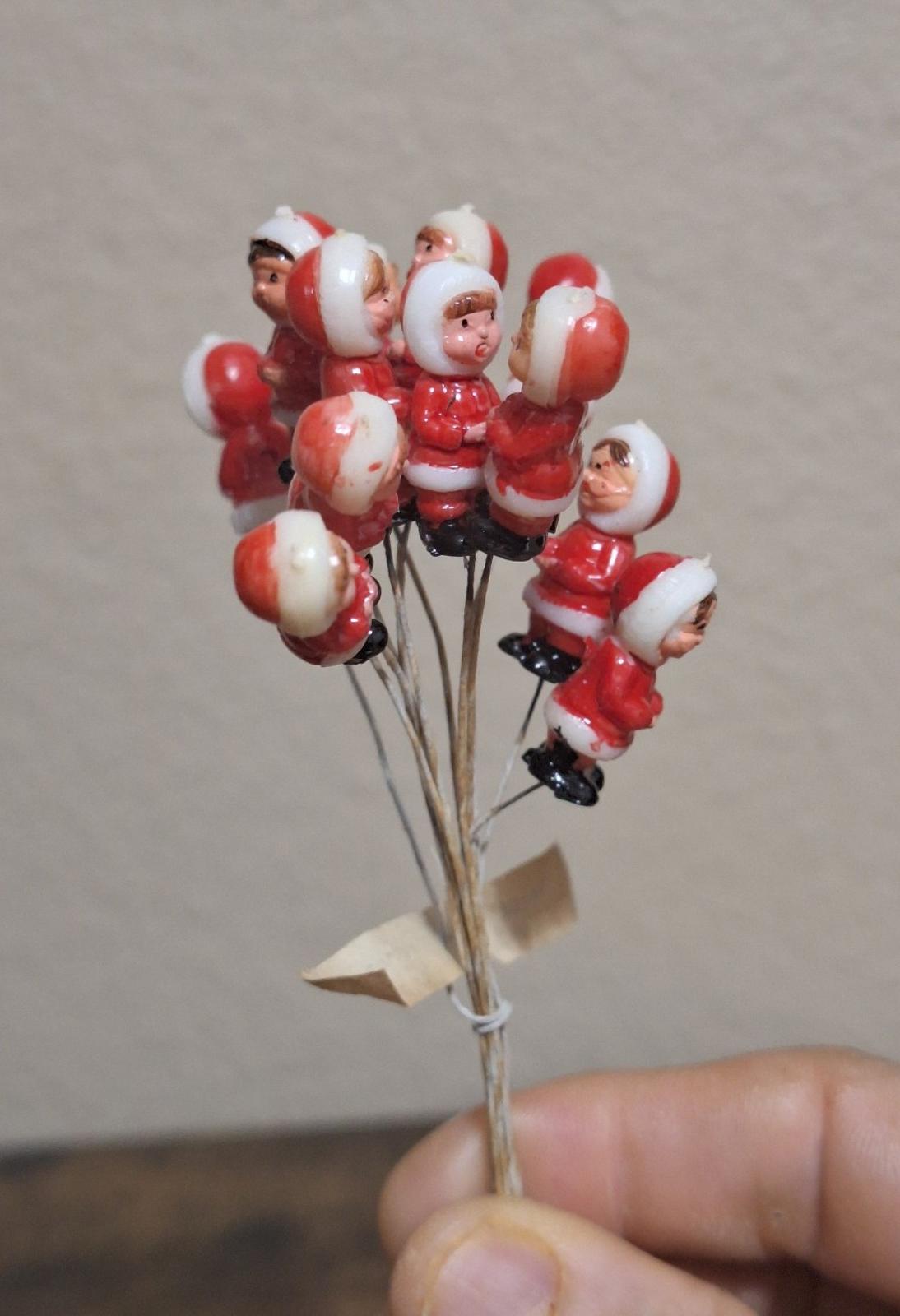 1950s/60s Set Of 12 Hand Painted Hard Plastic Mini Eskimos on a Wire