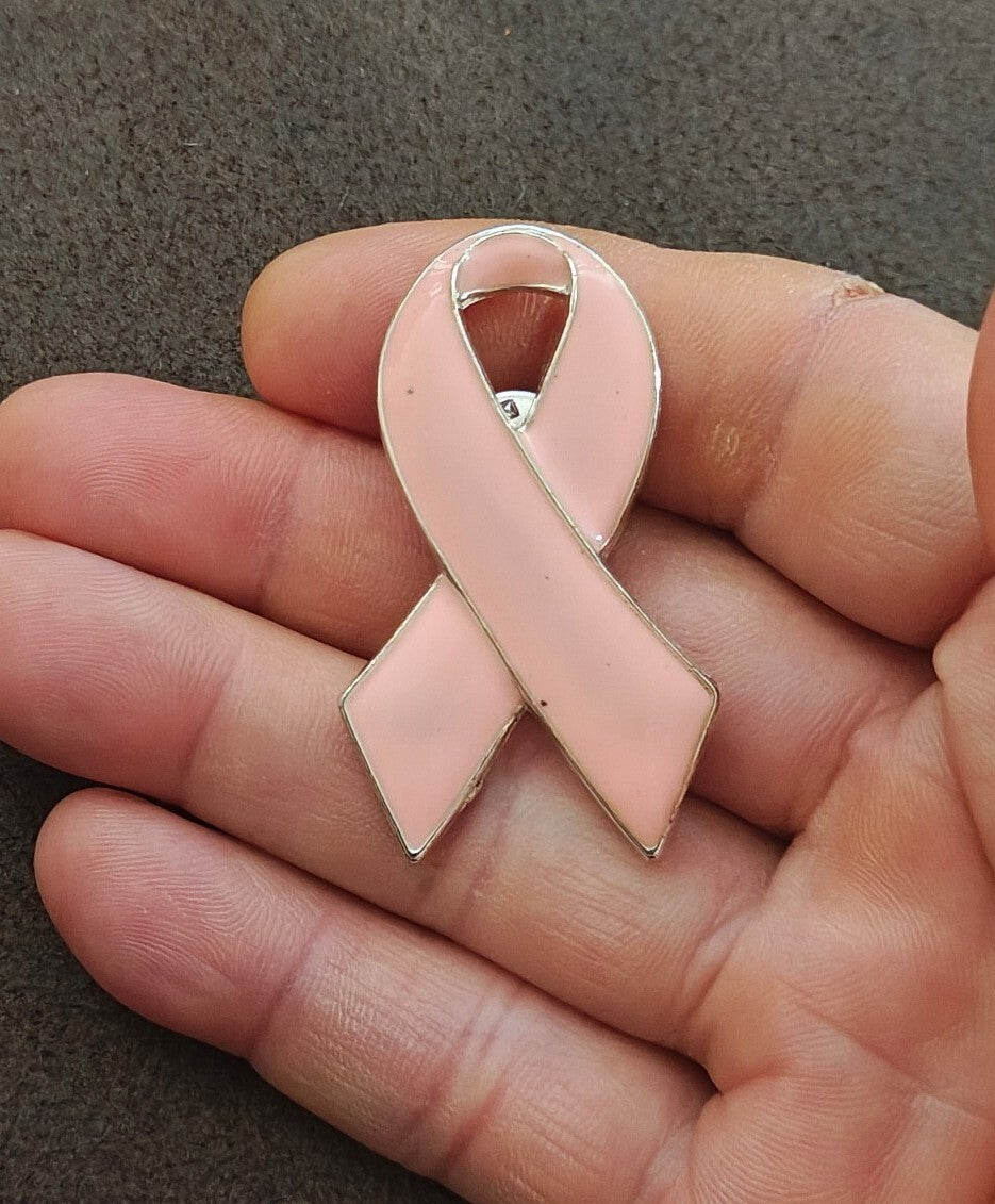 Pink Ribbon Breast Cancer Awareness Silver Tone Enamel Pin.
