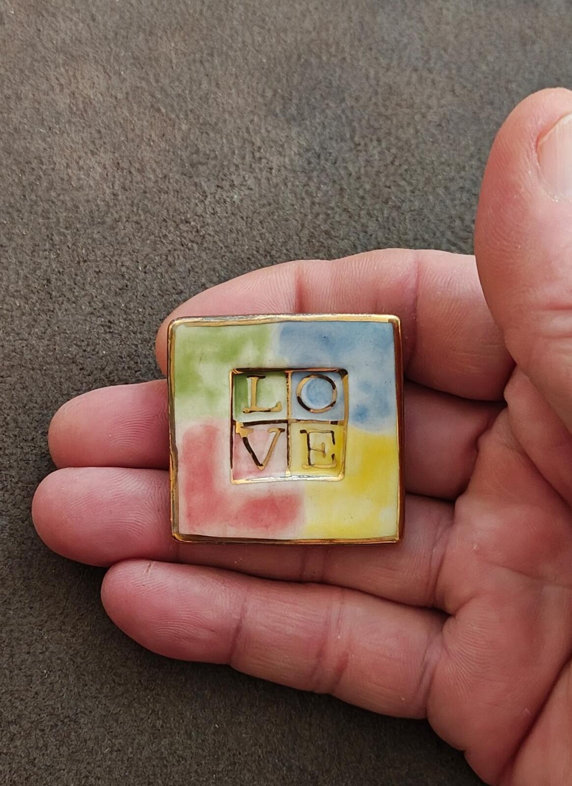 1980s Handcrafted Polymer Clay Slab Square Brooch