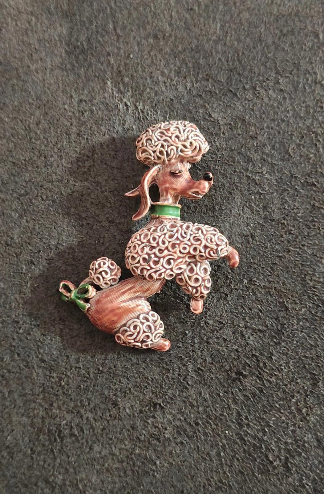 1950s  Gerry's "Spaghetti" Brown Poodle Dog Enamel Metal Brooch