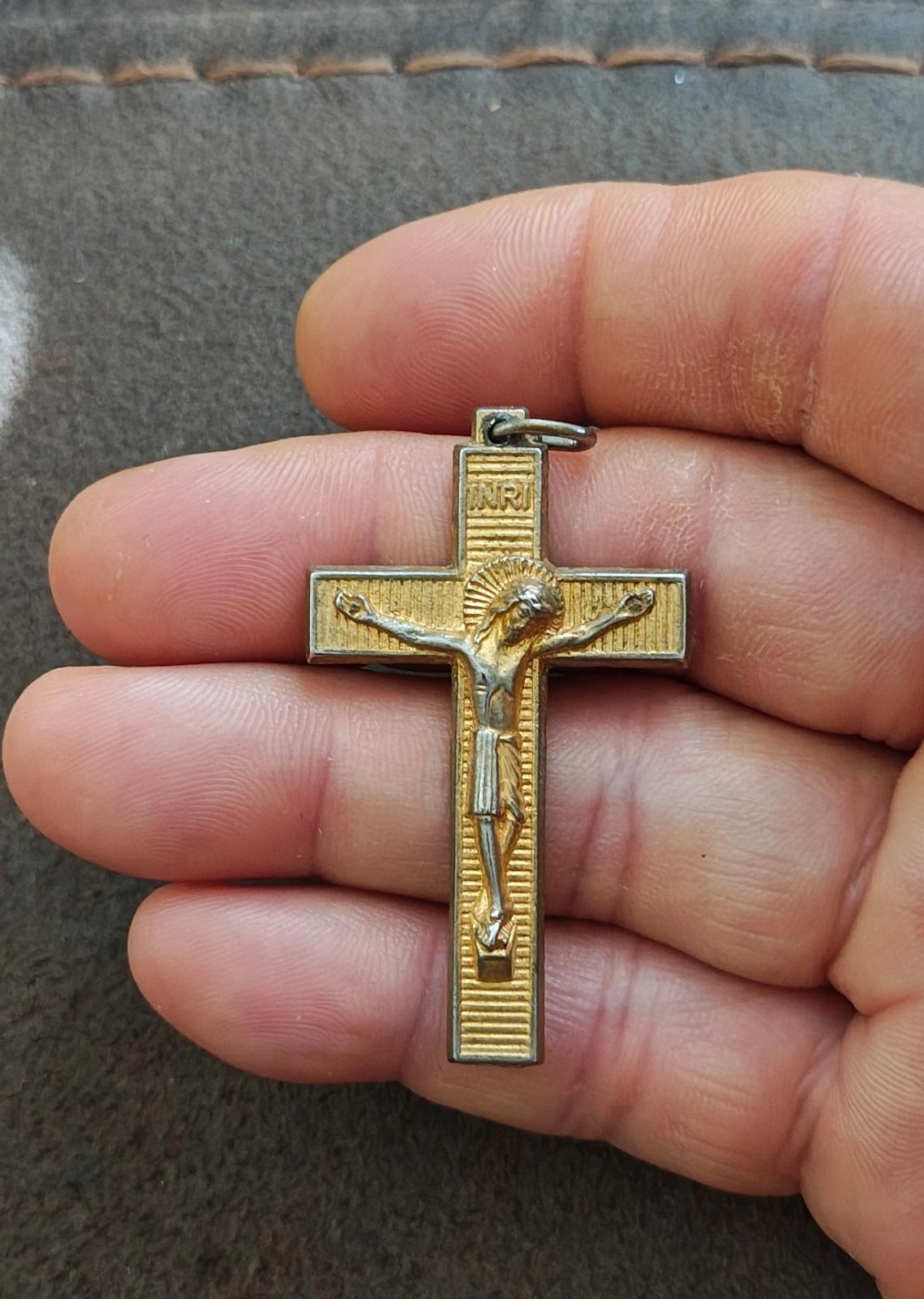 1970's INRI Cross Crucifix Gold Tone Pendant