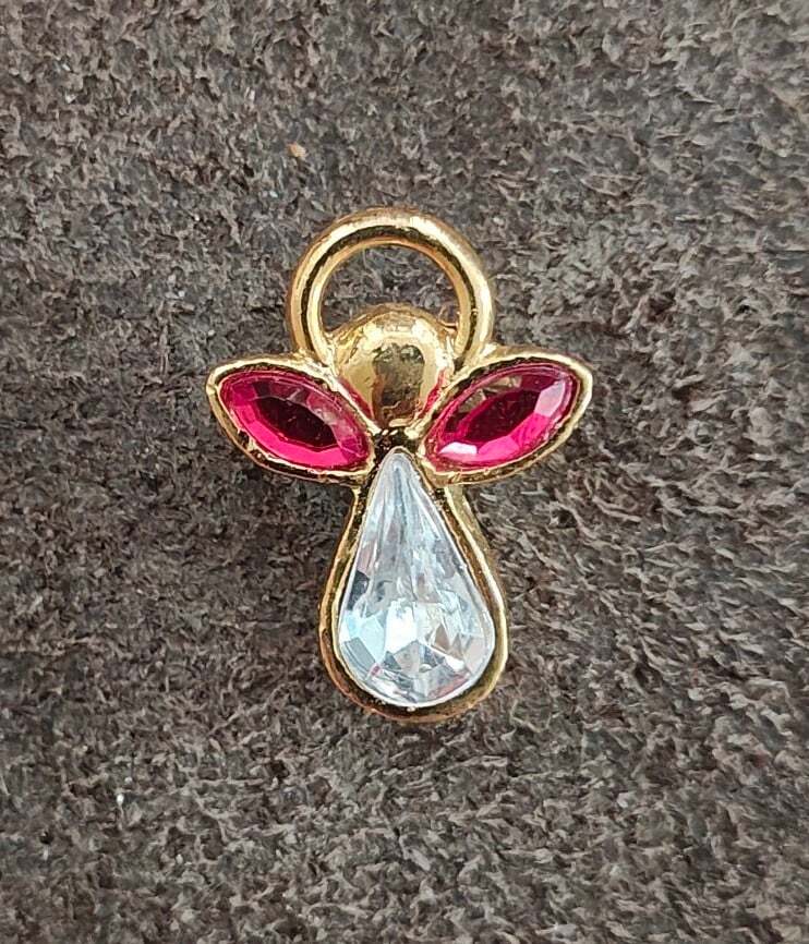 1990s Gold Angel Pin With Red & Clear Rhinestones