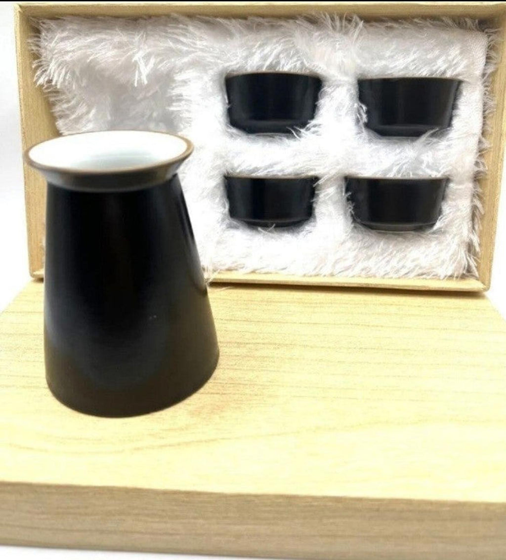 Elegant Black Japanese Honoka Ceramic 5 Piece Sake Set New