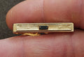 1950s/60s Swank Gold Tone Bark Textured Tie Bar Clip & Black Baguette Stone