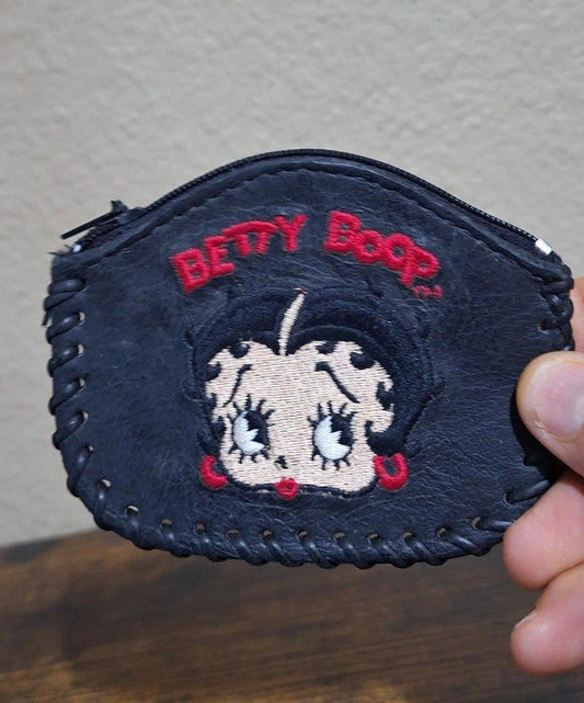 1995 Betty Boop Black Embroidered Genuine Leather Coin Purse