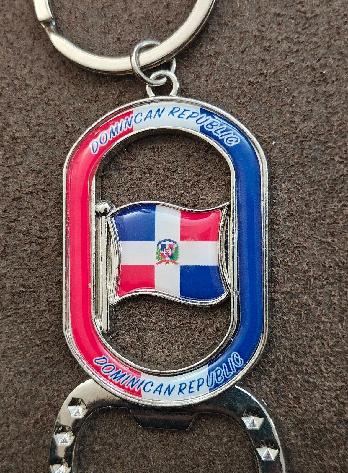 Sturdy Dominican Republic Flag Silver Tone Beer Bottle Opener Keychain