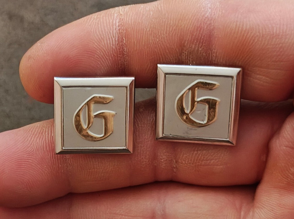 1950s/60s Swank Monogram Initial "G" Silver Tone Cufflinks