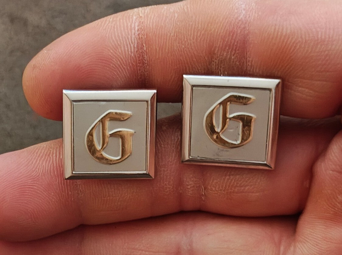 1950s/60s Swank Monogram Initial "G" Silver Tone Cufflinks