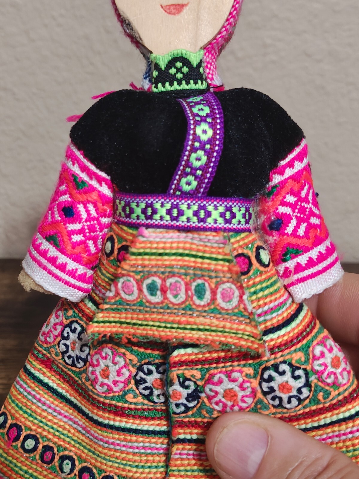 1970s Handmade Hmong Doll Folk Art In Traditional Dress