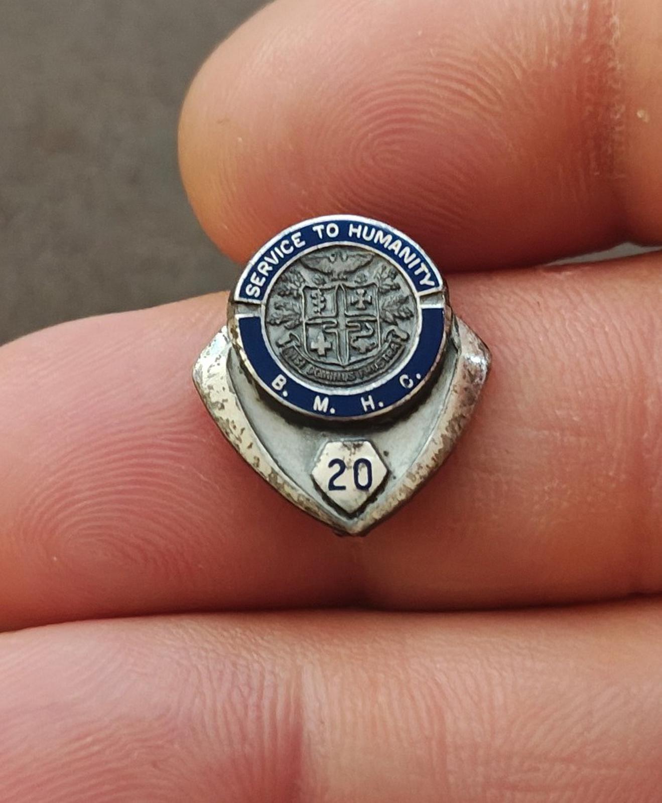1970s Sterling Silver Boone Memorial Health Complex 20 Year Service Enamel Pin