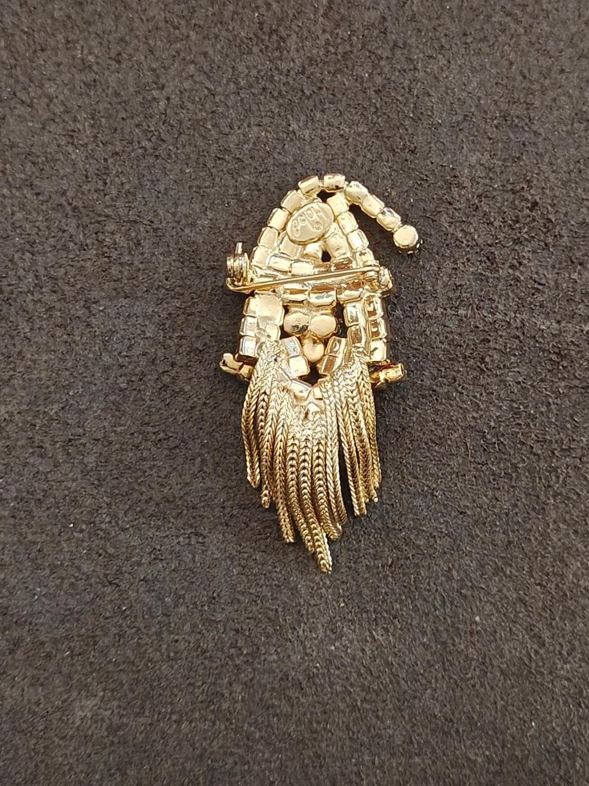1960s Signed Hobe Gold Tone With Sparkling Austrian Rhinestones Santa Brooch